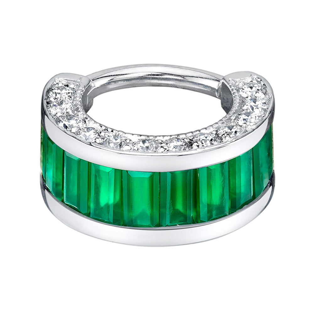 "Searchlight" Hinge Ring in Gold & Platinum with Diamond & Emeralds