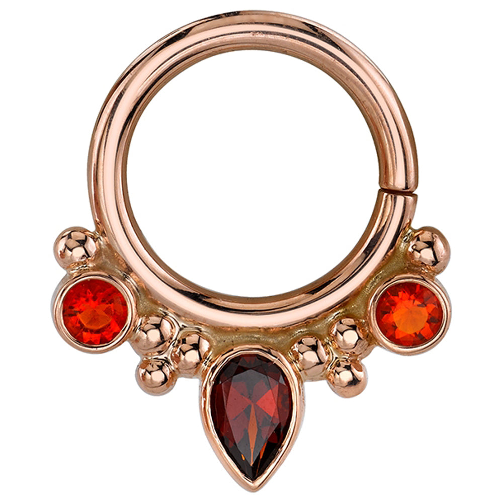 "Eden Pear" Hinge Ring in Gold & Platinum with Poppy Topaz & Garnet
