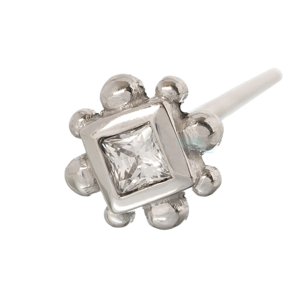 Princess Bezel with 8 Beads Nostril Screw in Gold with White CZ