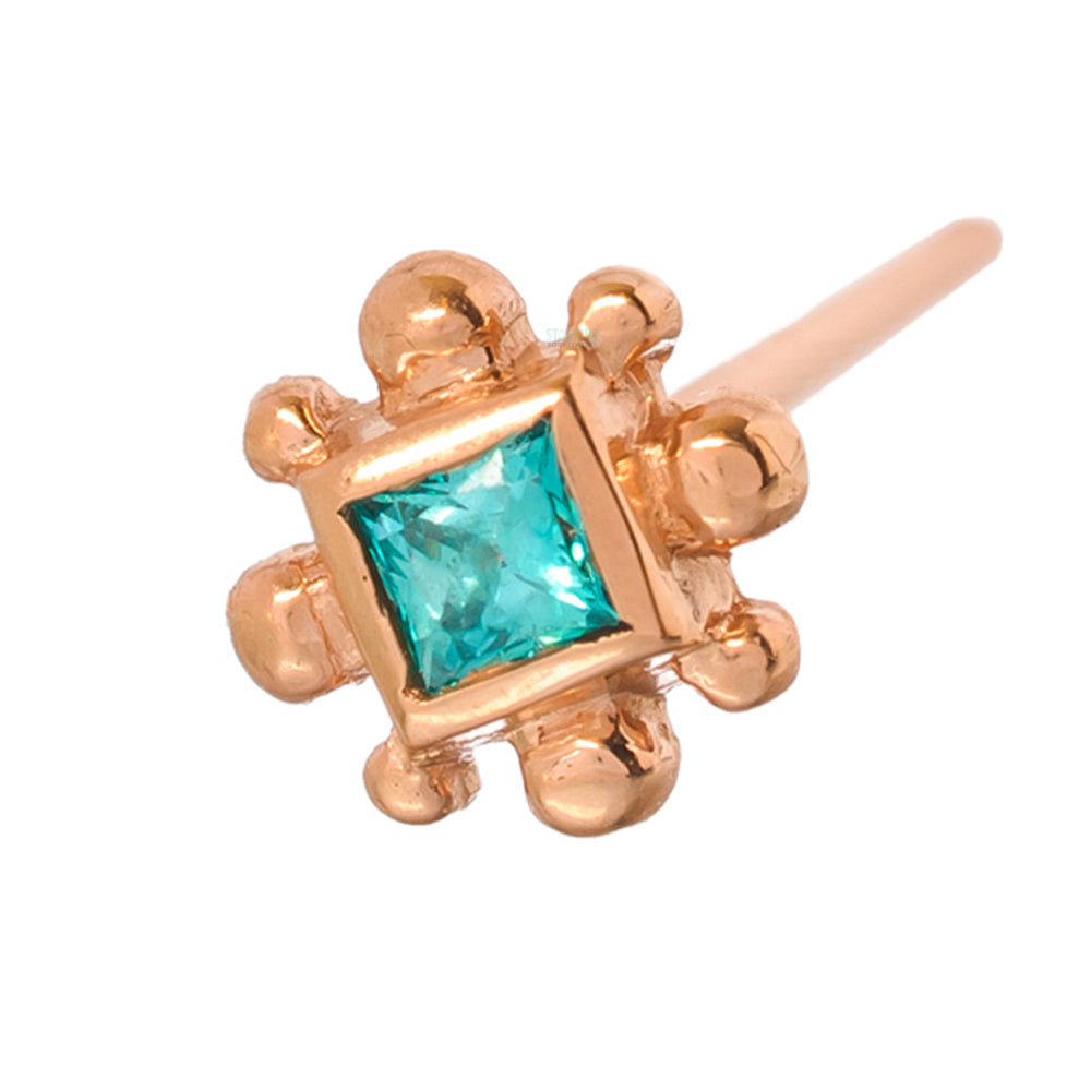 Princess Bezel with 8 Beads Nostril Screw in Gold with Mint Green CZ