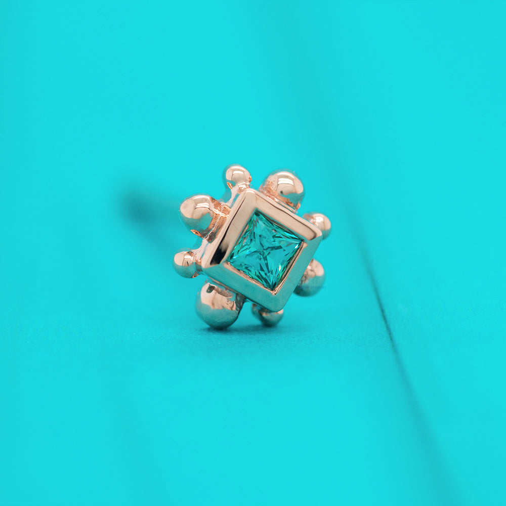 Princess Bezel with 8 Beads Nostril Screw in Gold with Mint Green CZ