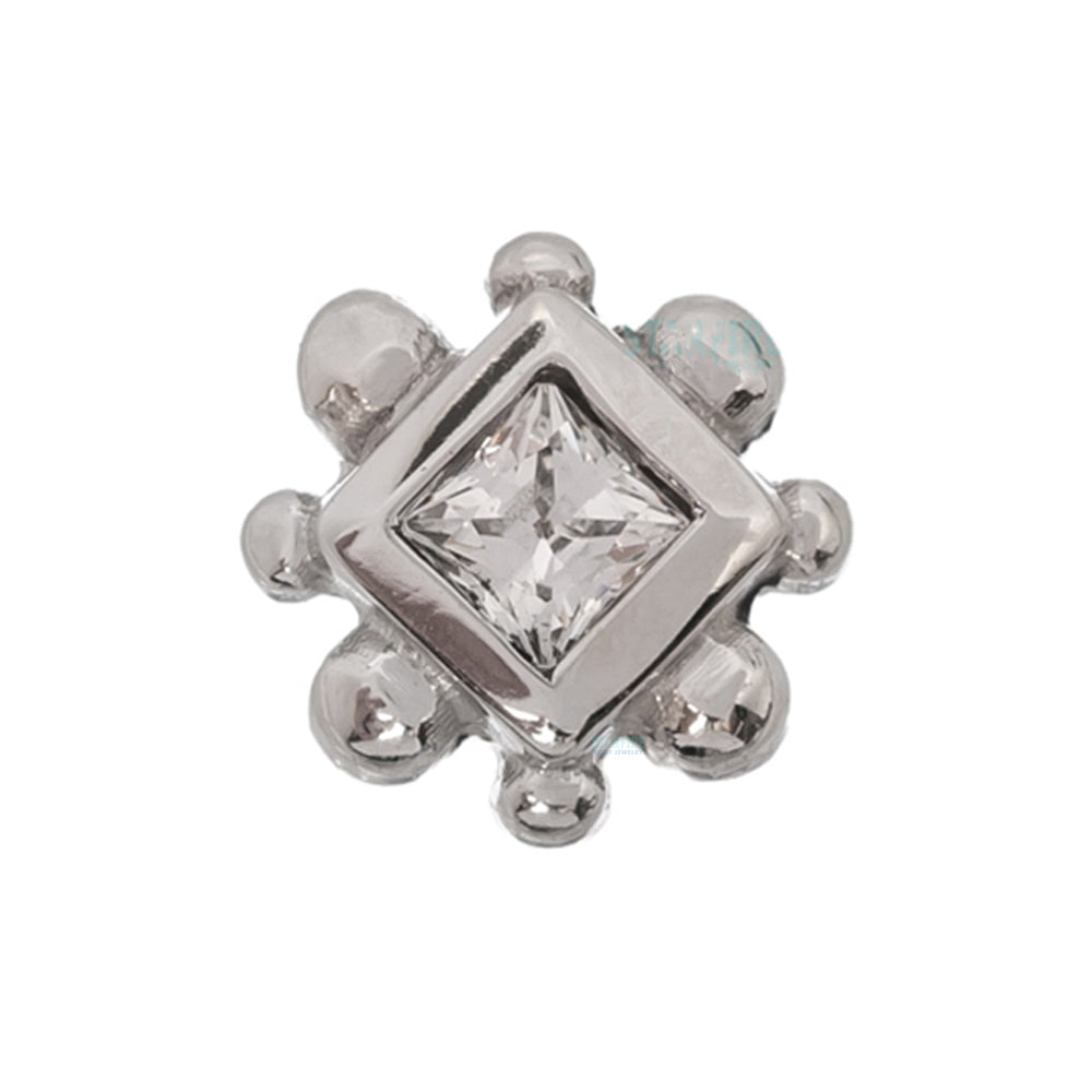 Princess Bezel with 8 Beads Threaded End in Gold with White CZ