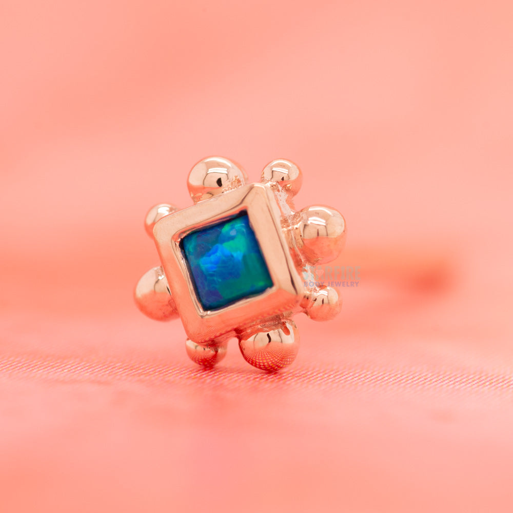 Princess Bezel with 8 Beads Nostril Screw in Gold with Dark Blue Opal