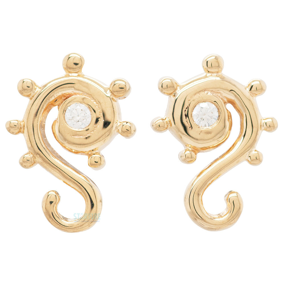 "Dots & Swirls" in Gold Threaded End with White CZ