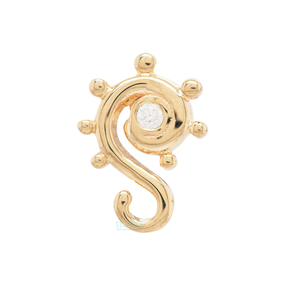 "Dots & Swirls" in Gold Threaded End with White CZ