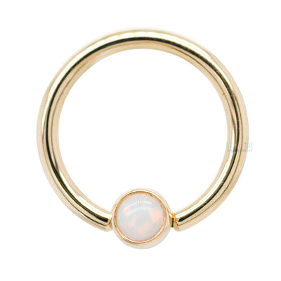 Captive Bead Ring (CBR) in Gold with Bezel-set White Opal Captive Bead