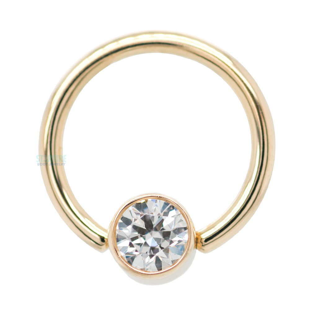 Captive Bead Ring (CBR) in Gold with Bezel-set White CZ Captive Bead