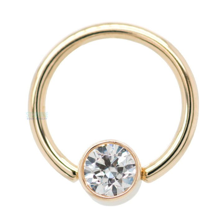 Captive Bead Ring (CBR) in Gold with Bezel-set White CZ Captive Bead