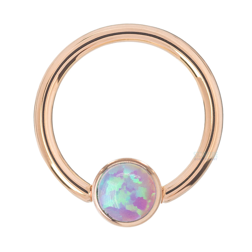 Captive Bead Ring (CBR) in Gold with Bezel-set Pink Opal Captive Bead