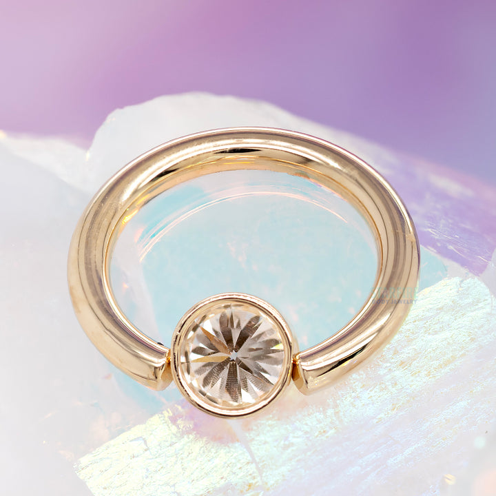 Captive Bead Ring (CBR) in Gold with Bezel-set DIAMOND Captive Bead