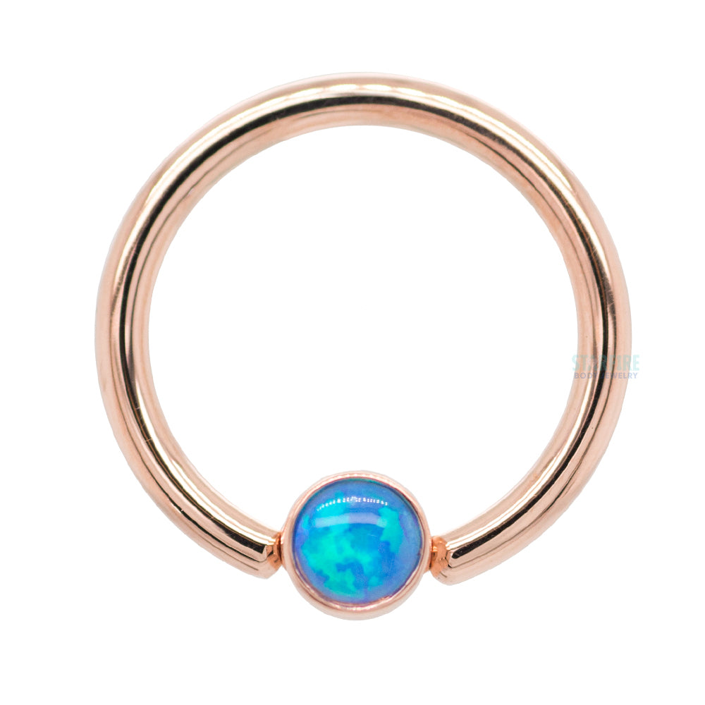 Captive Bead Ring (CBR) in Gold with Bezel-set Green Opal Captive Bead