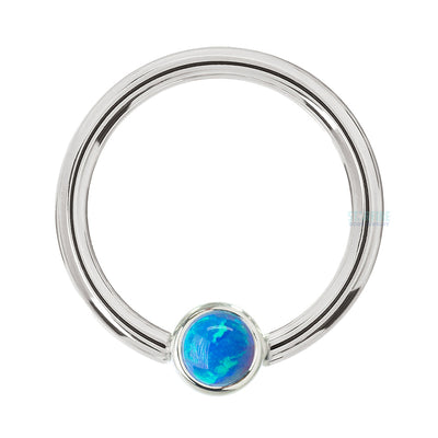 Captive Bead Ring (CBR) in Gold with Bezel-set Green Opal Captive Bead