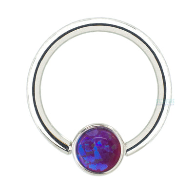 Captive Bead Ring (CBR) in Gold with Bezel-set Dark Blue Opal Captive Bead