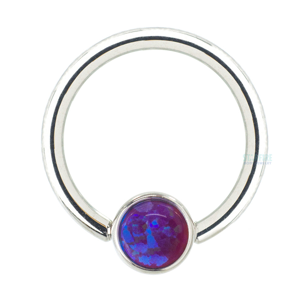 Captive Bead Ring (CBR) in Gold with Bezel-set Purple Opal Captive Bead