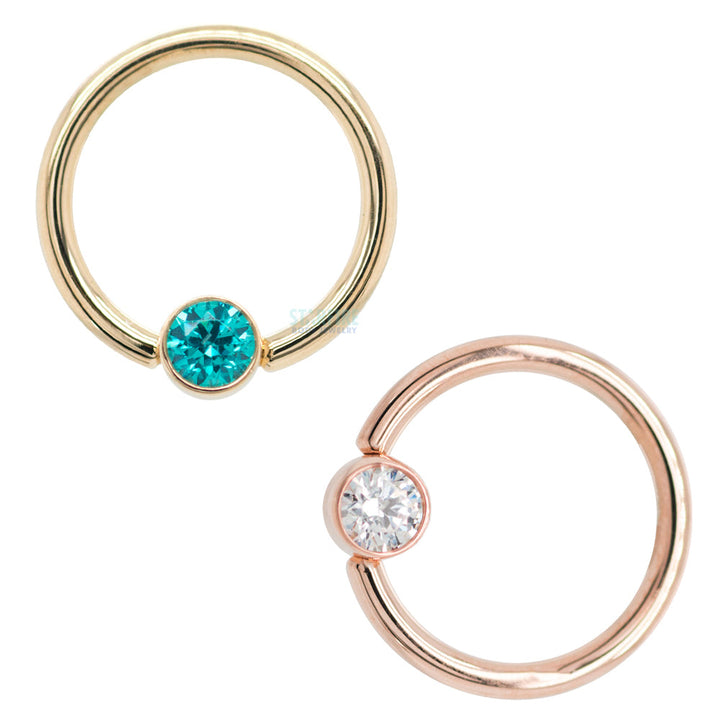Captive Bead Ring (CBR) in Gold with Bezel-set Champagne CZ Captive Bead