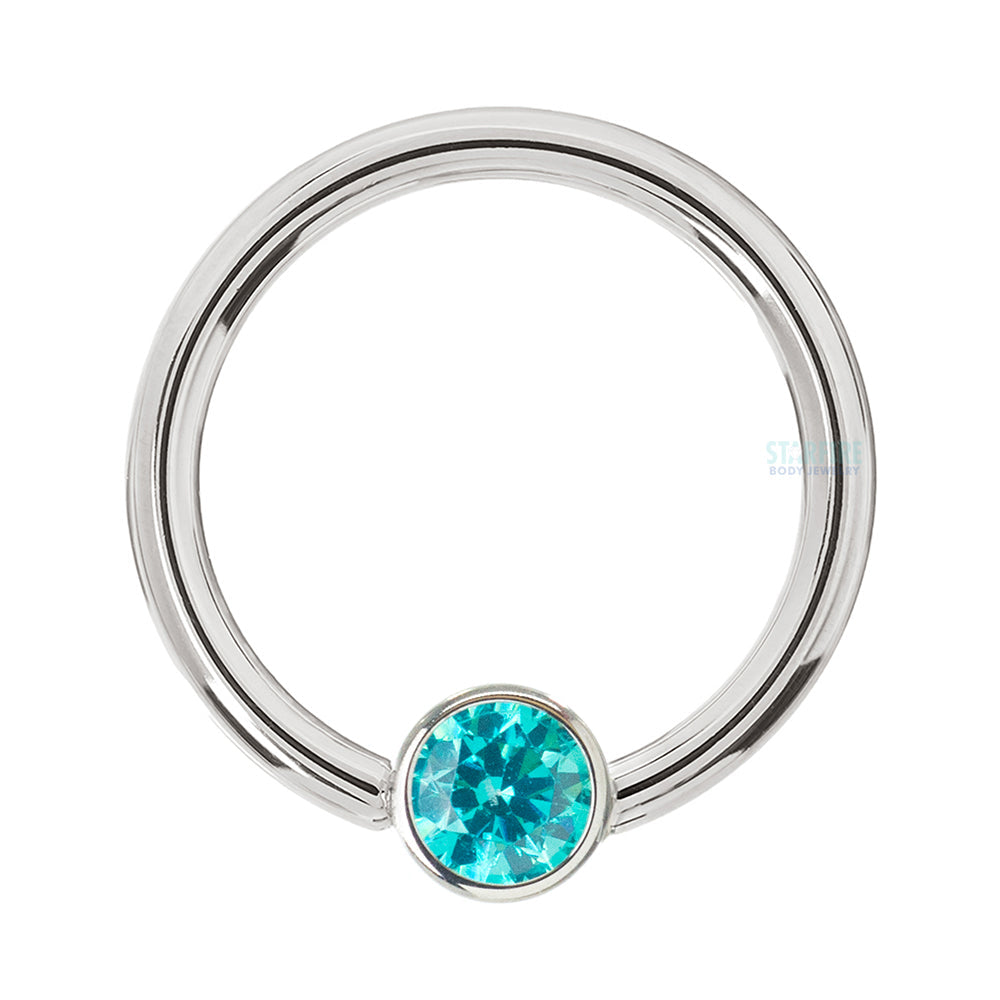 Captive Bead Ring (CBR) in Gold with Bezel-set Mint CZ Captive Bead
