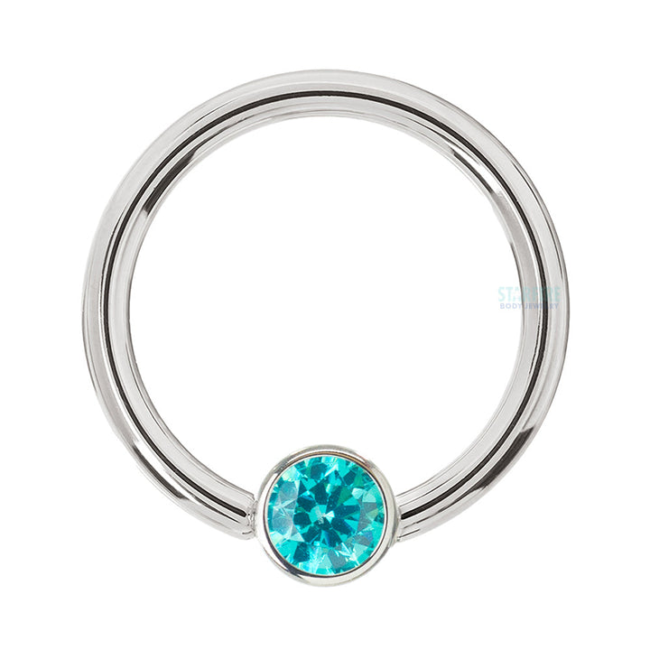Captive Bead Ring (CBR) in Gold with Bezel-set Mint CZ Captive Bead
