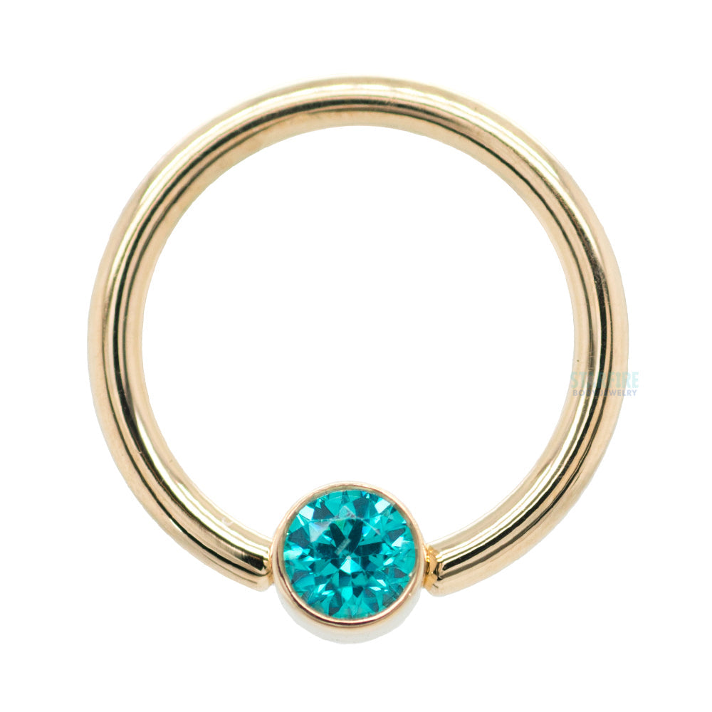 Captive Bead Ring (CBR) in Gold with Bezel-set Mint CZ Captive Bead