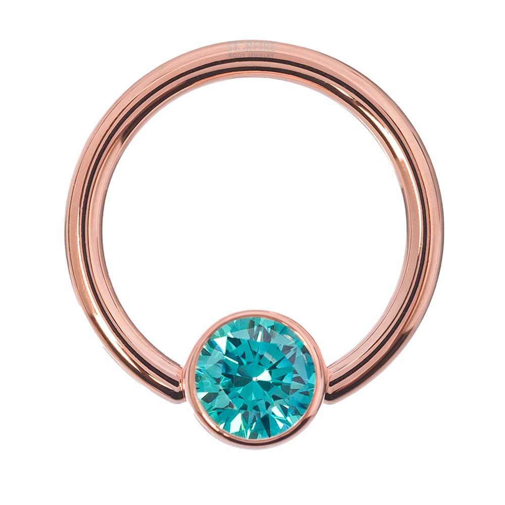 Captive Bead Ring (CBR) in Gold with Bezel-set Mint CZ Captive Bead