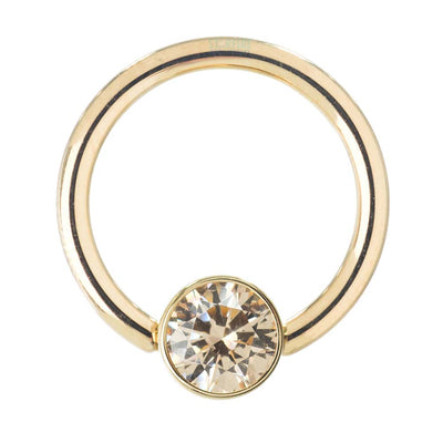 Captive Bead Ring (CBR) in Gold with Bezel-set Champagne CZ Captive Bead
