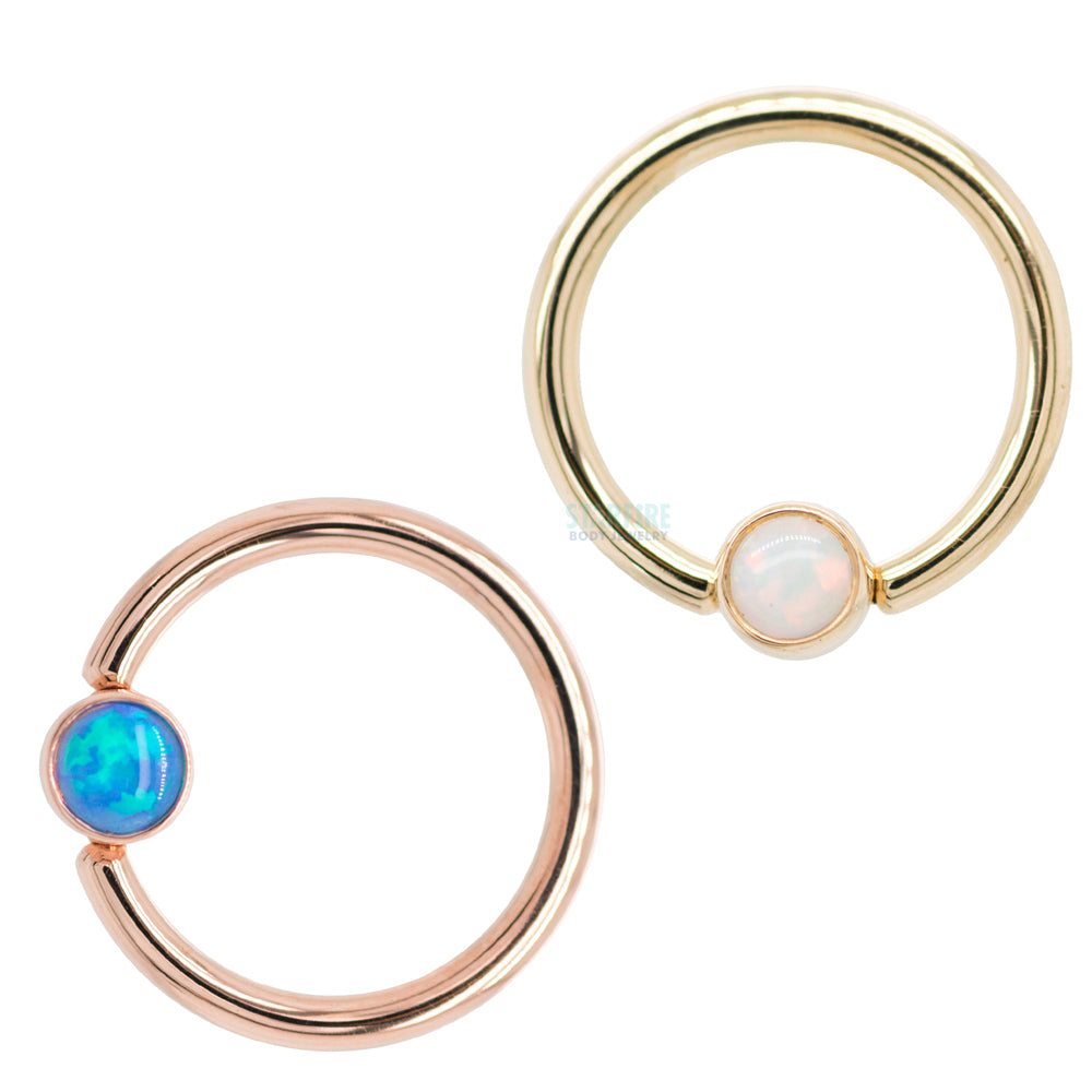 Captive Bead Ring (CBR) in Gold with Bezel-set Purple Opal Captive Bead