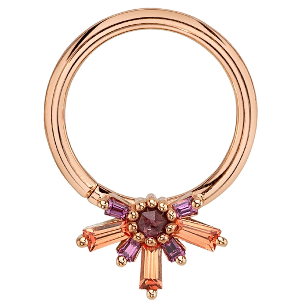 "Half Mininova" Seam Ring in Gold & Platinum with Rhodolite & Padparadscha Sapphires