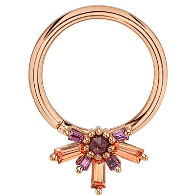 "Half Mininova" Seam Ring in Gold & Platinum with Rhodolite & Padparadscha Sapphires
