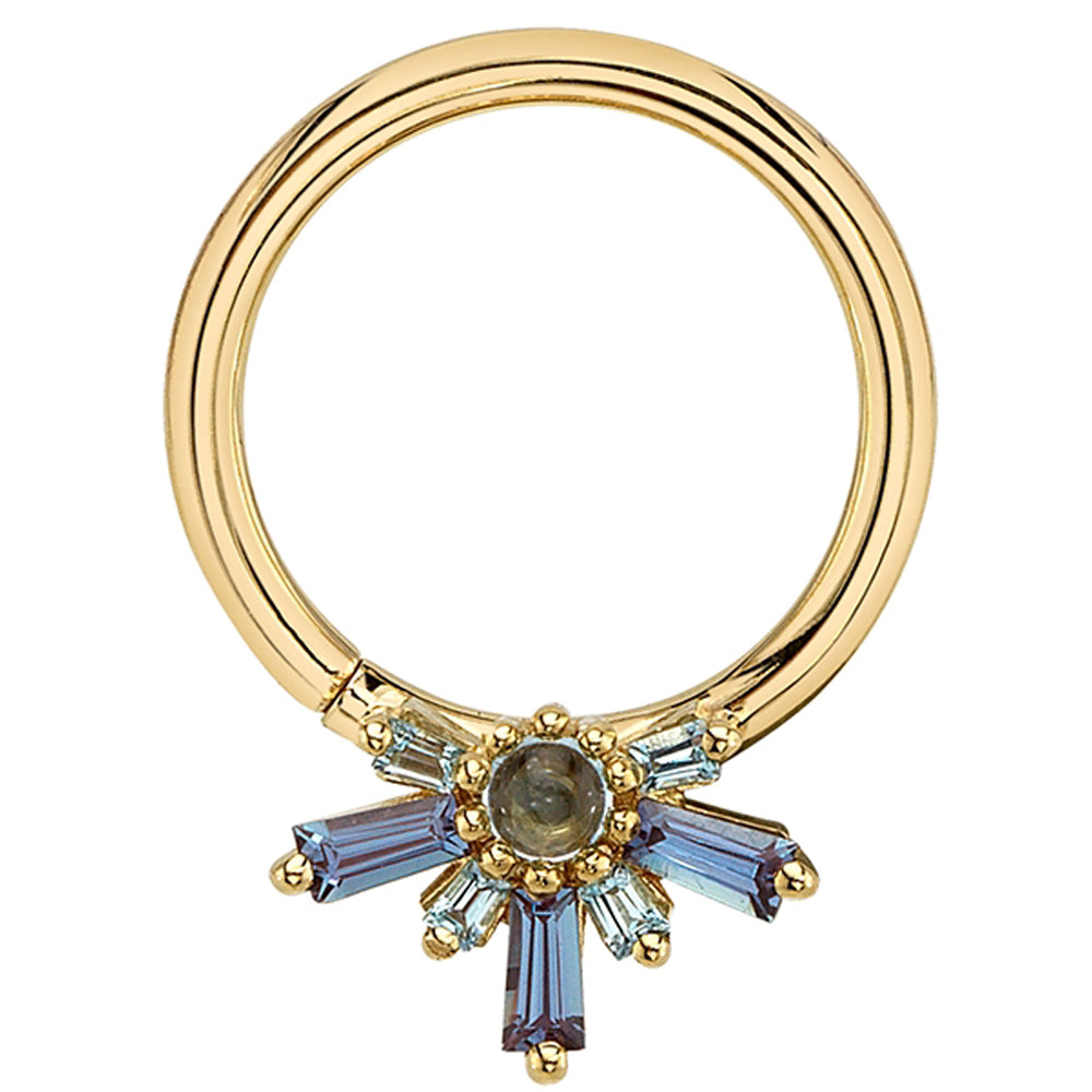 "Half Mininova" Seam Ring in Gold & Platinum with Swiss Blue Topaz & Chatham Alexandrite
