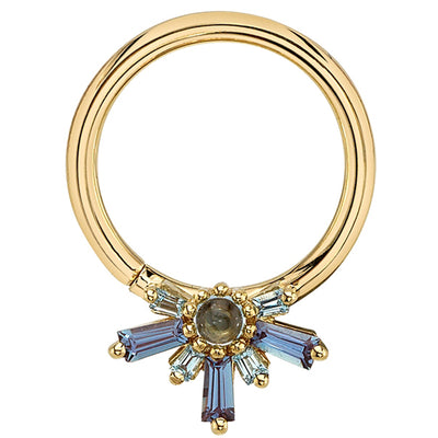 "Half Mininova" Seam Ring in Gold & Platinum with Swiss Blue Topaz & Chatham Alexandrite