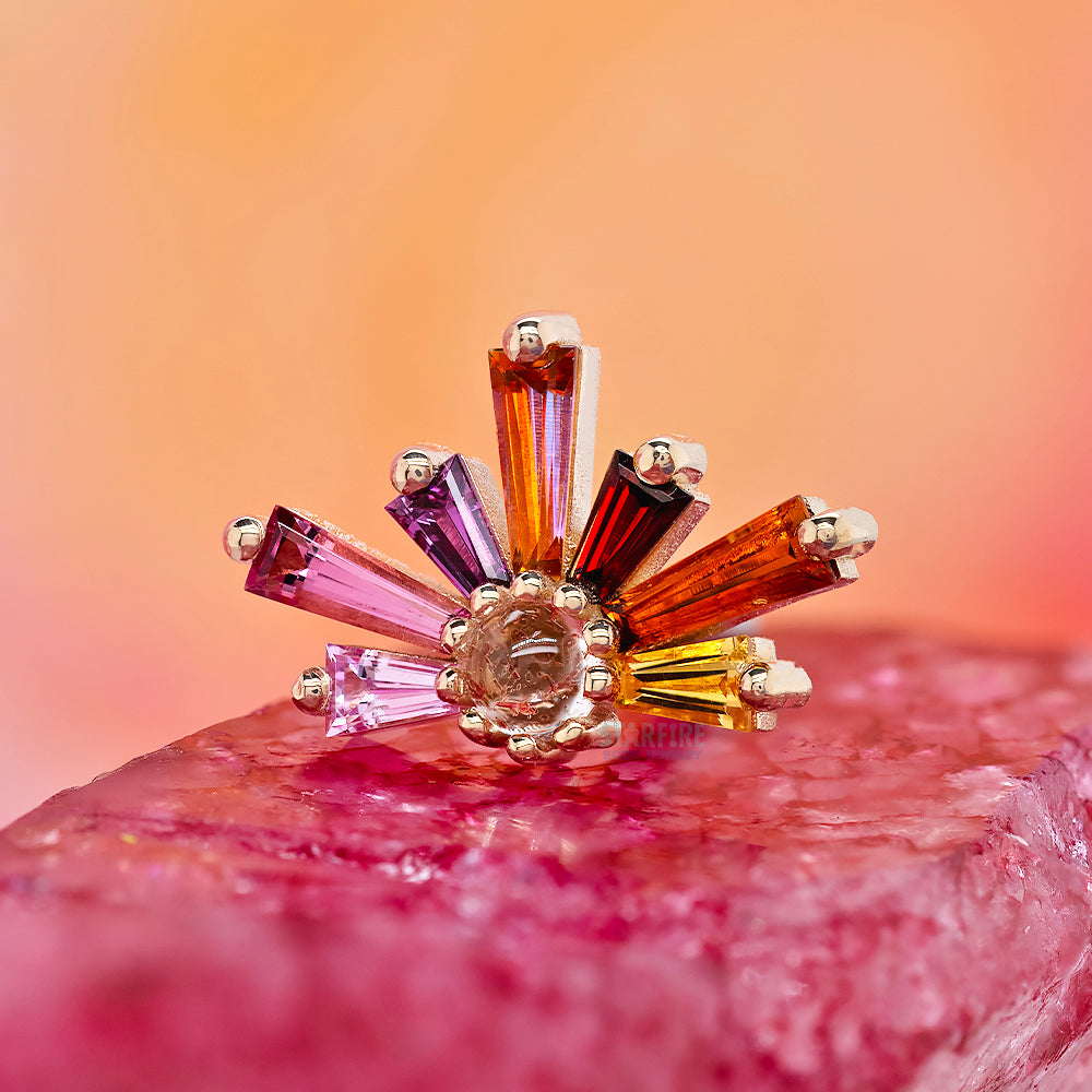 "Half Supernova" Threaded End in Gold Multicolor with Genuine Gemstones