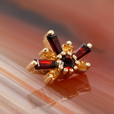 "Half Mininova" & "Half Supernova" Threaded End in Gold with Garnet & Citrine