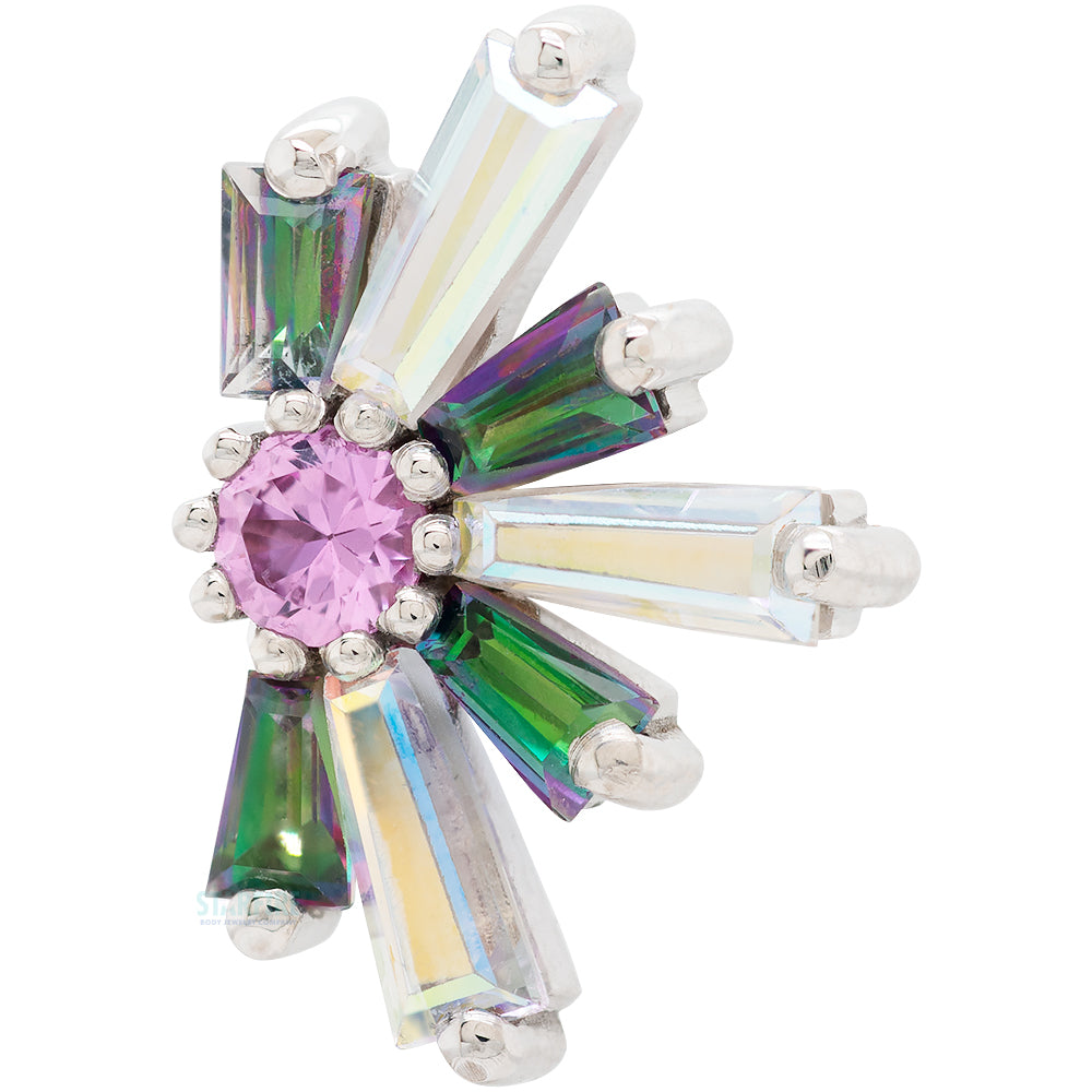 "Half Supernova" Threaded End in Gold with Mercury Mist Topaz & Mystic Topaz surrounding a Pink Sapphire