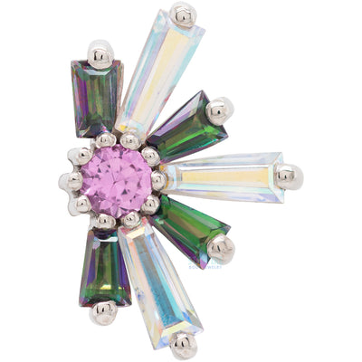 "Half Supernova" Threaded End in Gold with Mercury Mist Topaz & Mystic Topaz surrounding a Pink Sapphire