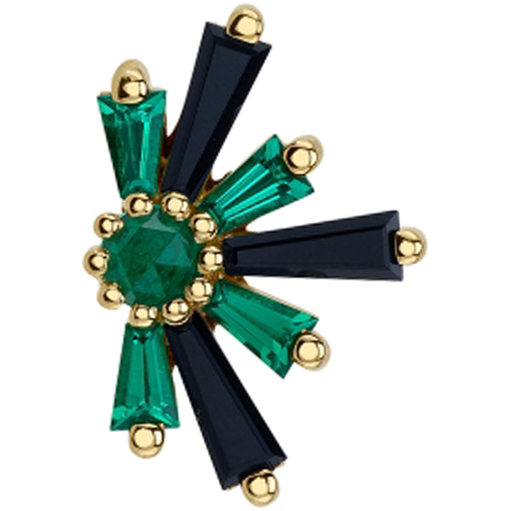 "Half Supernova" Threaded End in Gold with Onyx & Chatham Emerald