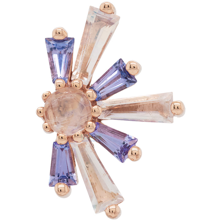 "Half Supernova" Threaded End in Gold with Rainbow Moonstone & Tanzanite