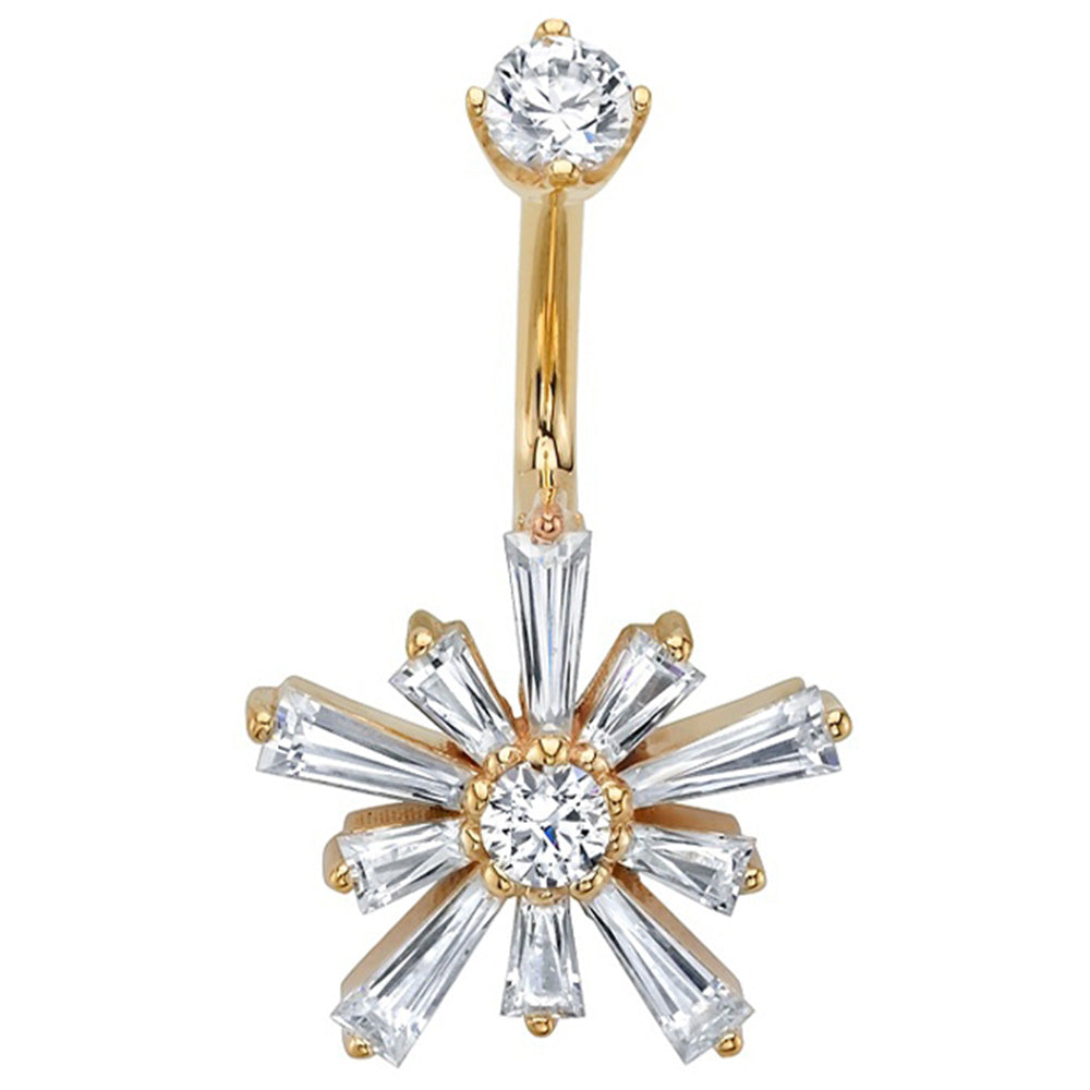 "Supernova" Navel J Curve in Gold with White CZ's
