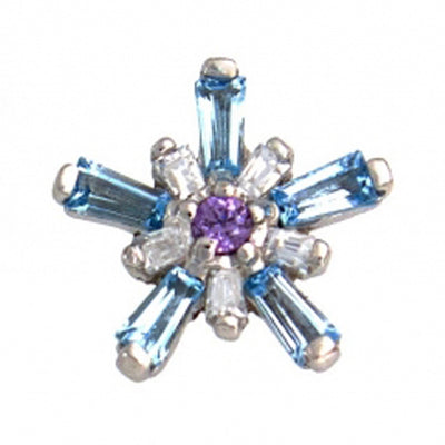 "Mininova" Threaded End in Gold with Swiss Blue Topaz' & White CZ's surrounding an Amethyst