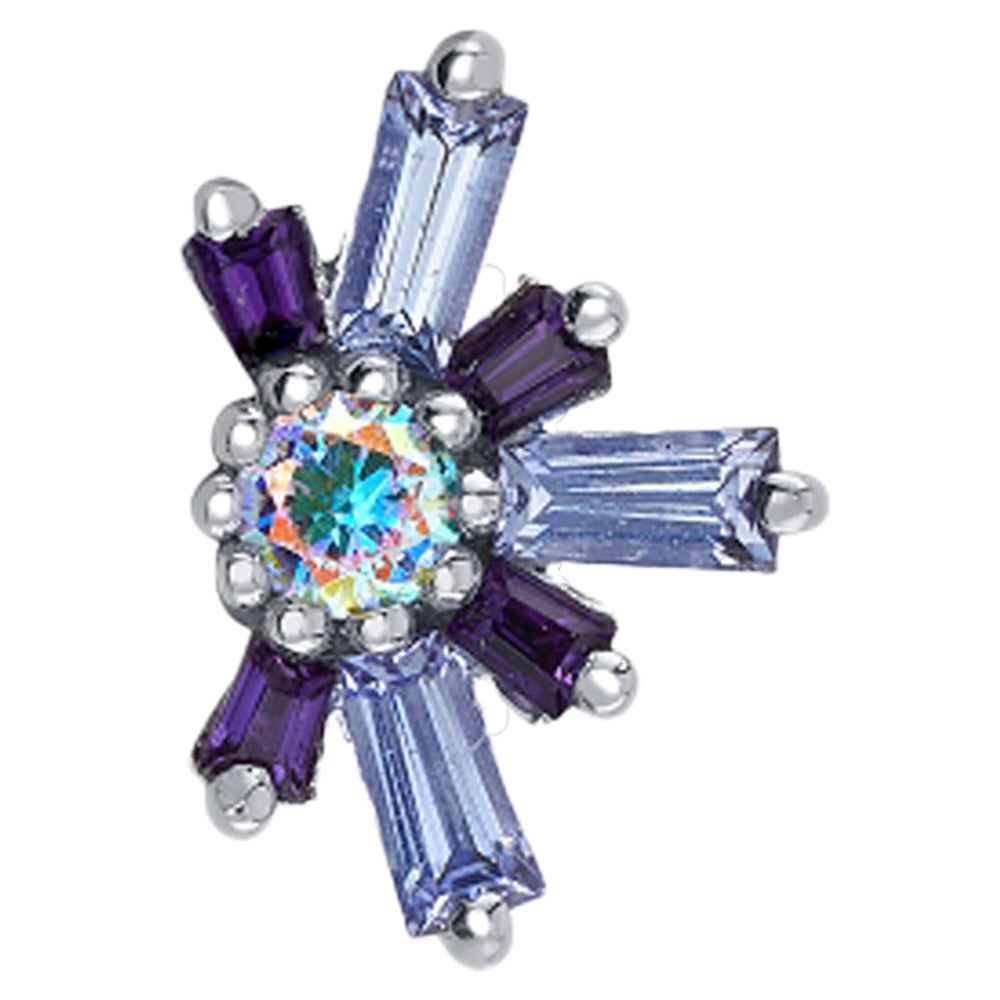 "Half Mininova" & "Half Supernova" Threaded End in Gold with Tanzanite & Amethyst surrounding a Mercury Mist Topaz