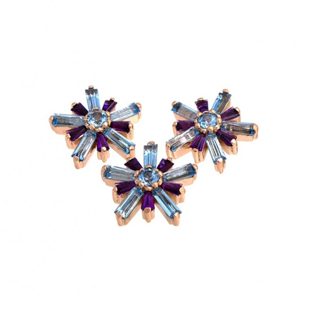 "Mininova" & "Supernova" Threaded End in Gold & Platinum with Swiss Blue Topaz' & Amethyst