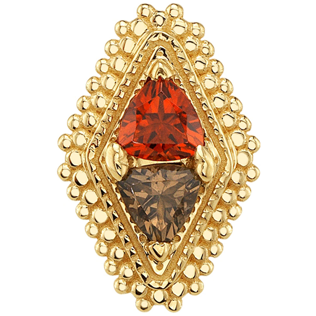 Afghan Double Trillion Threaded End in Gold & Platinum with Madeira Citrine & Smoky Quartz