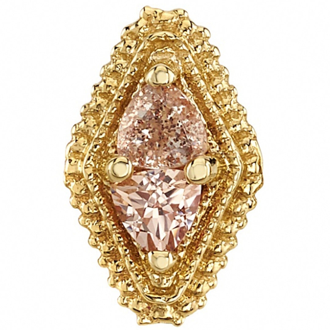 Afghan Double Trillion Threaded End in Gold & Platinum with Oregon Sunstone & Champagne Sapphire
