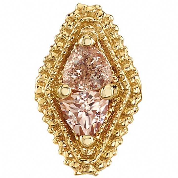 Afghan Double Trillion Threaded End in Gold & Platinum with Oregon Sunstone & Champagne Sapphire
