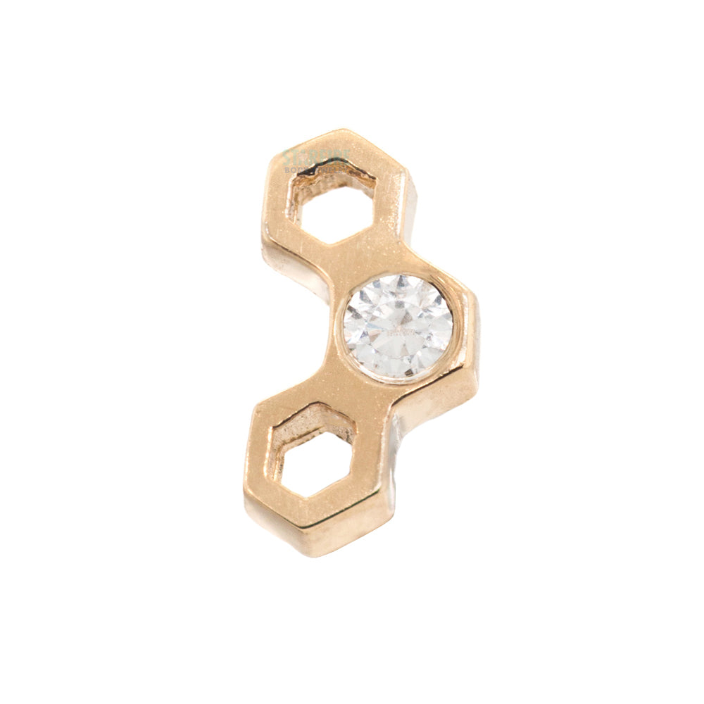 Honeycomb Threaded End in Gold with White CZ