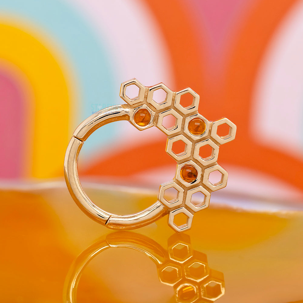 Honeycomb Hinge Ring in Gold & Platinum with Citrine