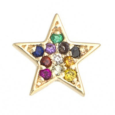 Micro Pave Star Threaded End in Gold Rainbow with Genuine Gemstones