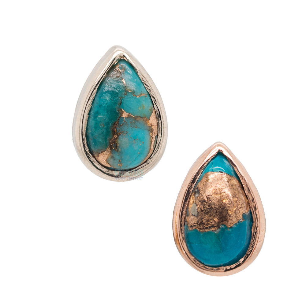 Copper Blue Turquoise Pear in Bezel Threaded End in Gold