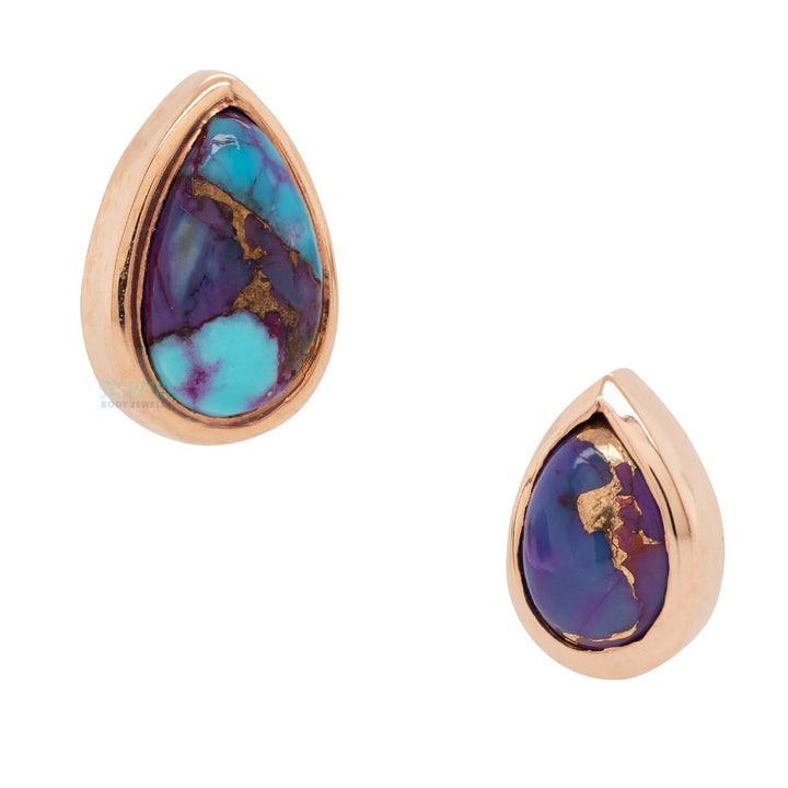 Copper Purple Turquoise Pear in Bezel Threaded End in Gold