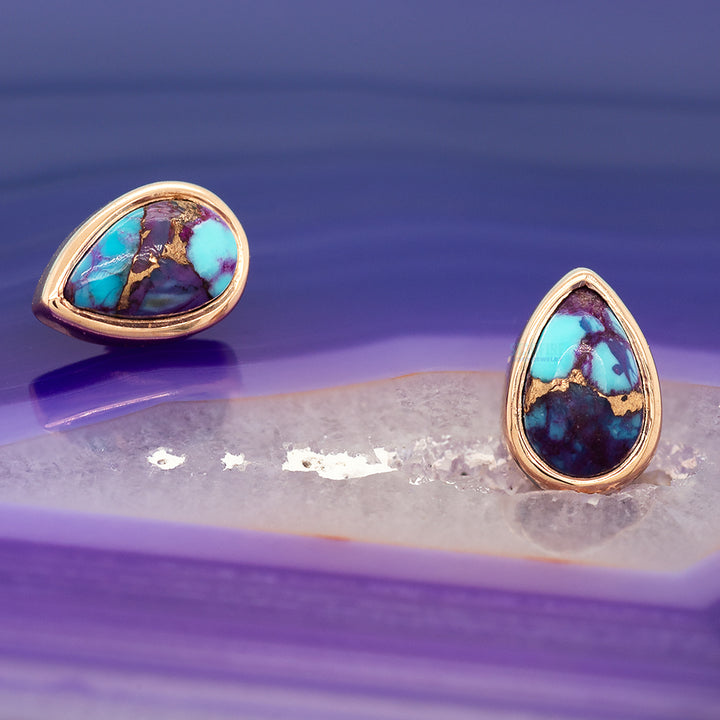 Copper Purple Turquoise Pear in Bezel Threaded End in Gold