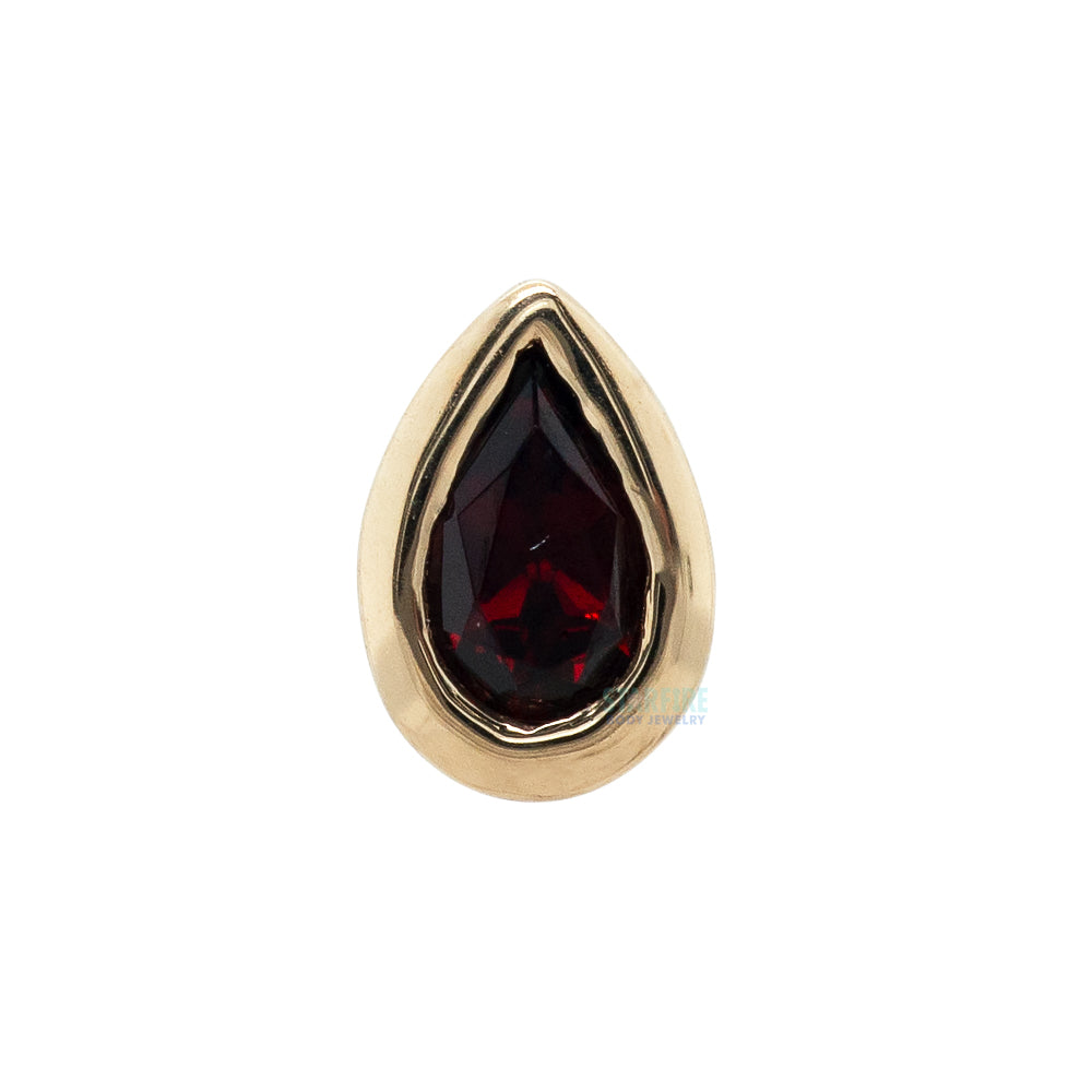 Garnet Pear in Bezel Threaded End in Gold