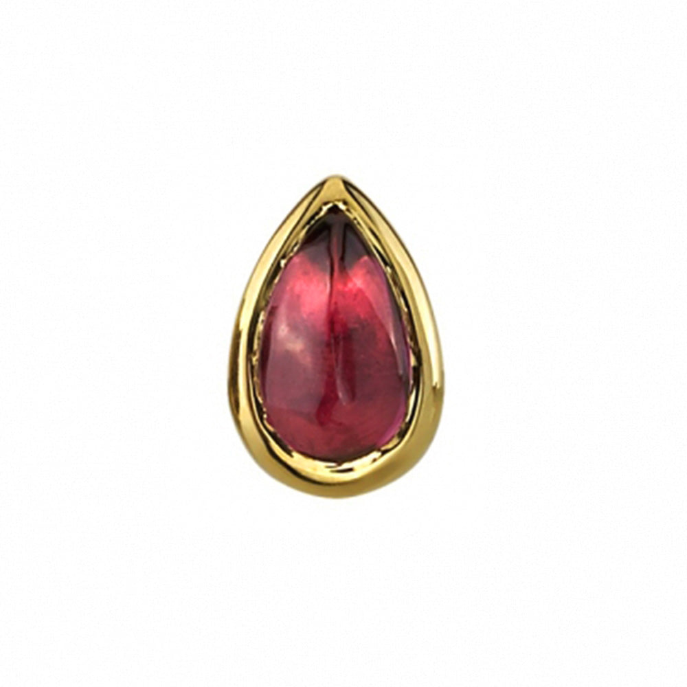 Rhodolite Cabochon Pear in Bezel Threaded End in Gold
